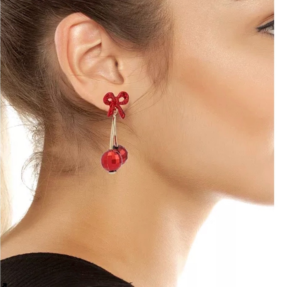 Betsey Johnson
Faux Stone Love Spell Bow Cherry Drop Earrings